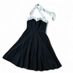Dress‎ To Kill Halter Neck Black Midi Dress Lace Up Back Pinup Whimsigoth Size S